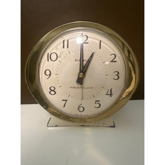 VTG Westclock Big Ben Mechanical windup clock alarm cream gold metal gear driven - Picture 2 of 12